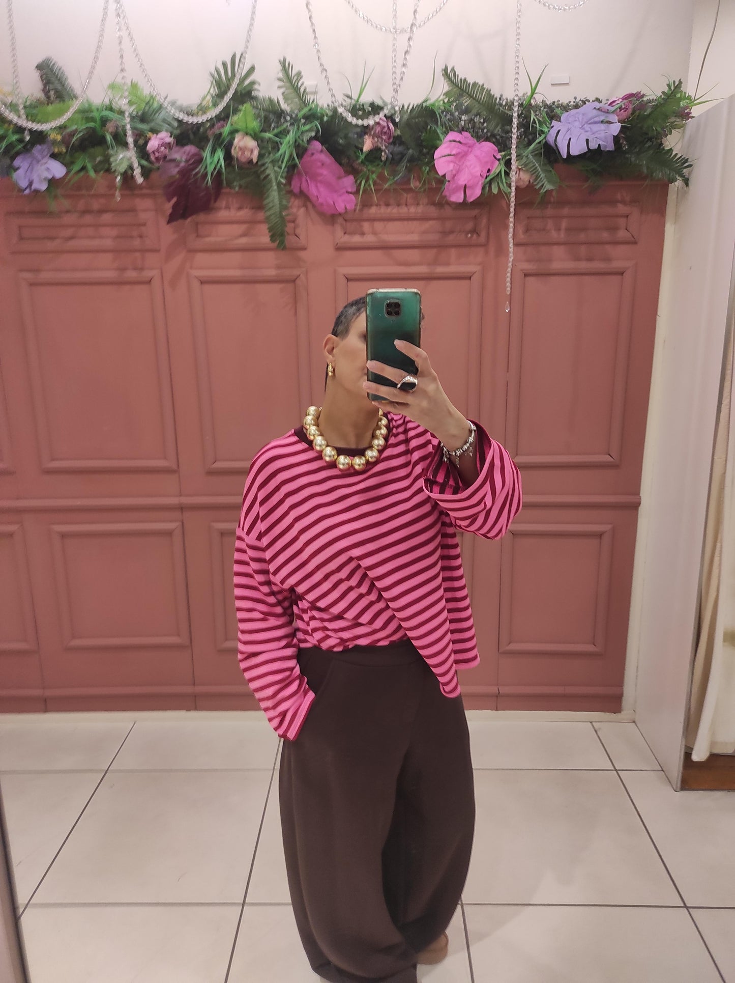 CHILI T-SHIRT OVERSIZE RIGATA 51578 04 Chili