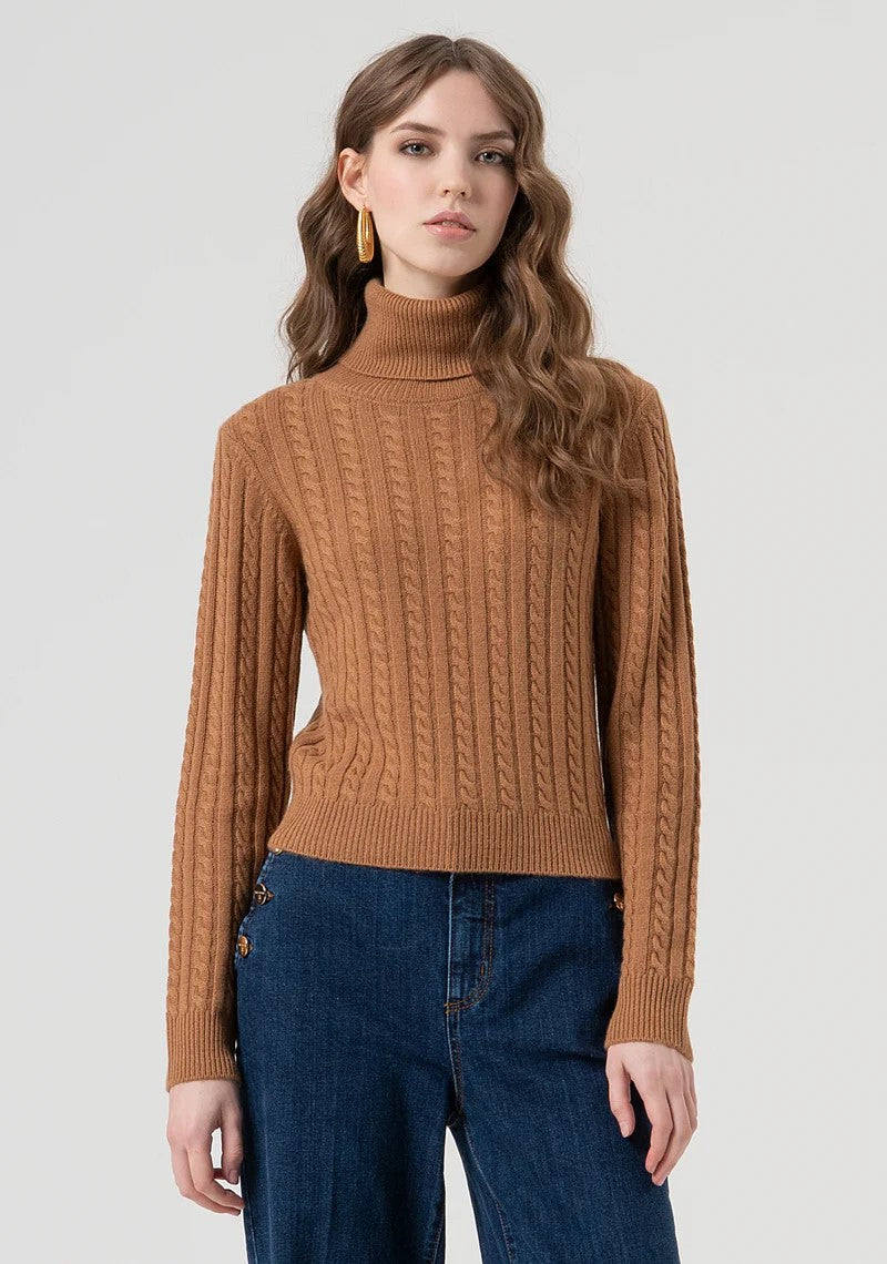 Fracomina Maglia collo alto punto treccia in misto cashmere FR25WT7032K53201 E44 Fracomina Preview