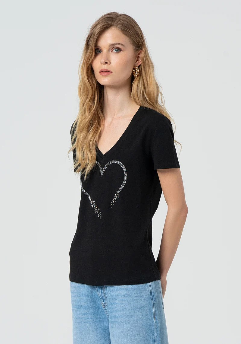 Fracomina T-Shirt scollo a V Strass FP25ST3007J401N5 053 Fracomina Jeans