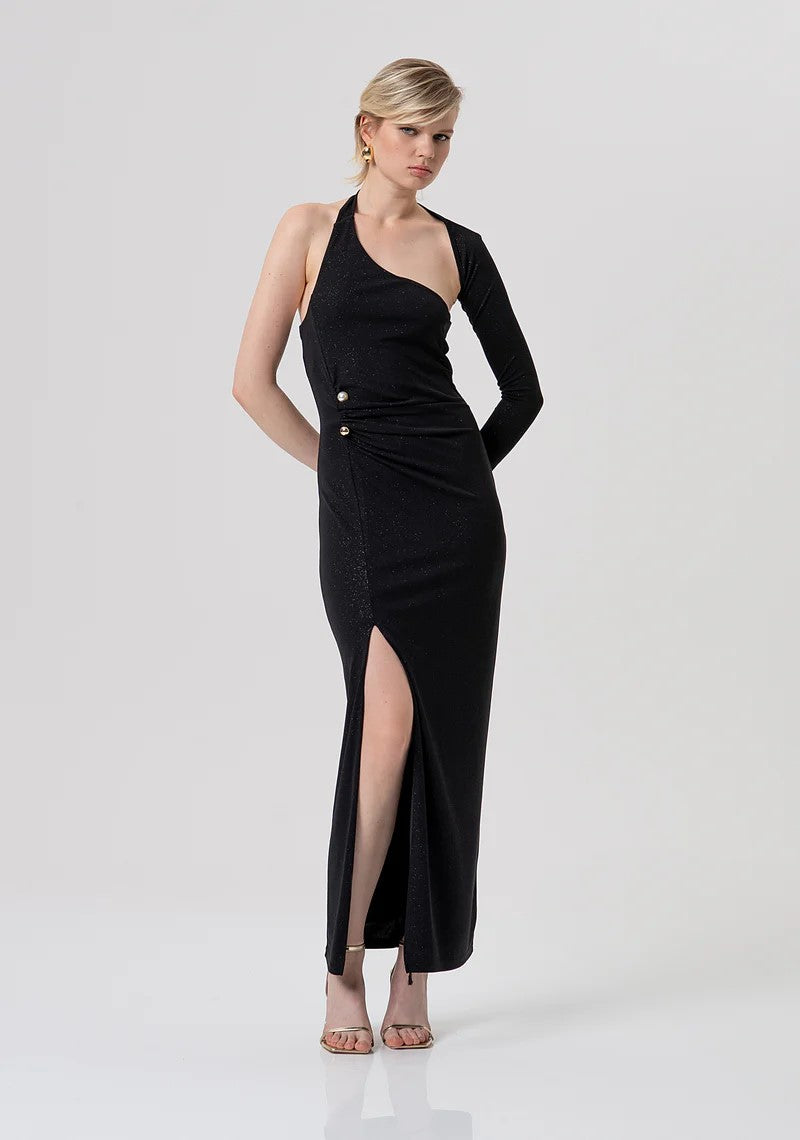 FRACOMINA ABITO LUNGO SLIM MONOSPALLA IN JERSEY GLITTER FQ26SD3013W79801 053 Fracomina Gold