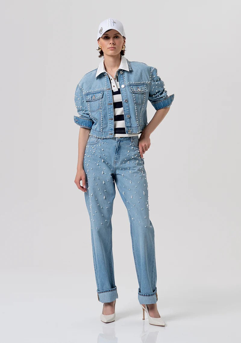 FRACOMINA GIUBBOTTO IN DENIM CON PERLE FR26SJ4004D47103 062 Fracomina Preview