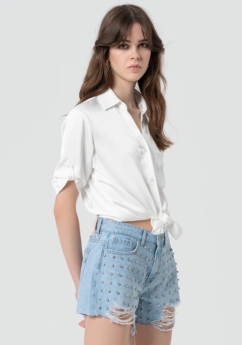 Fracomina Short in denim con borchie e strass FR25SV6013D419R9 428 Fracomina Preview