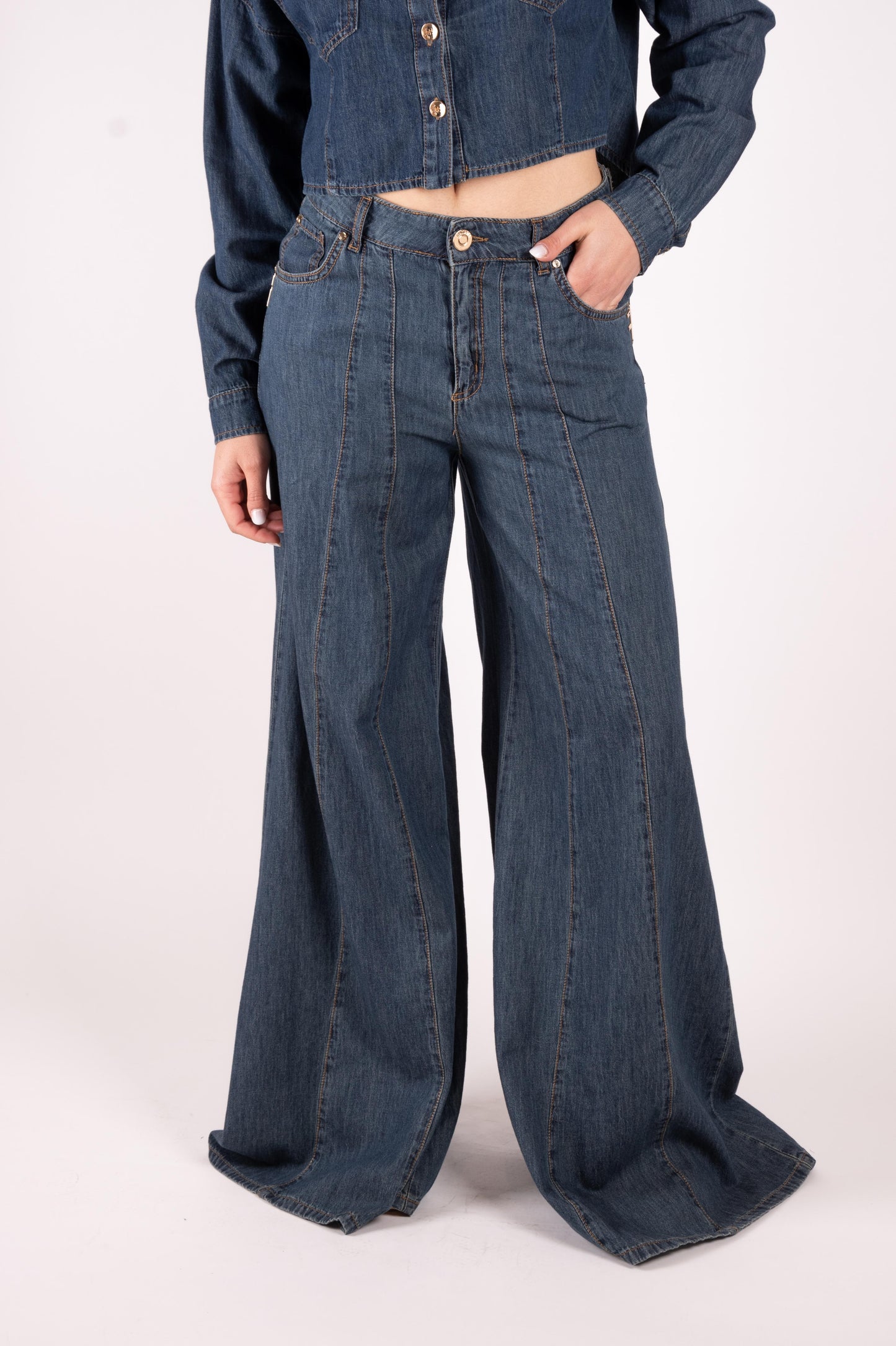 Fracomina Pantalone a palazzo in denim leggero FS25SV3017D40093 379 Fracomina Main