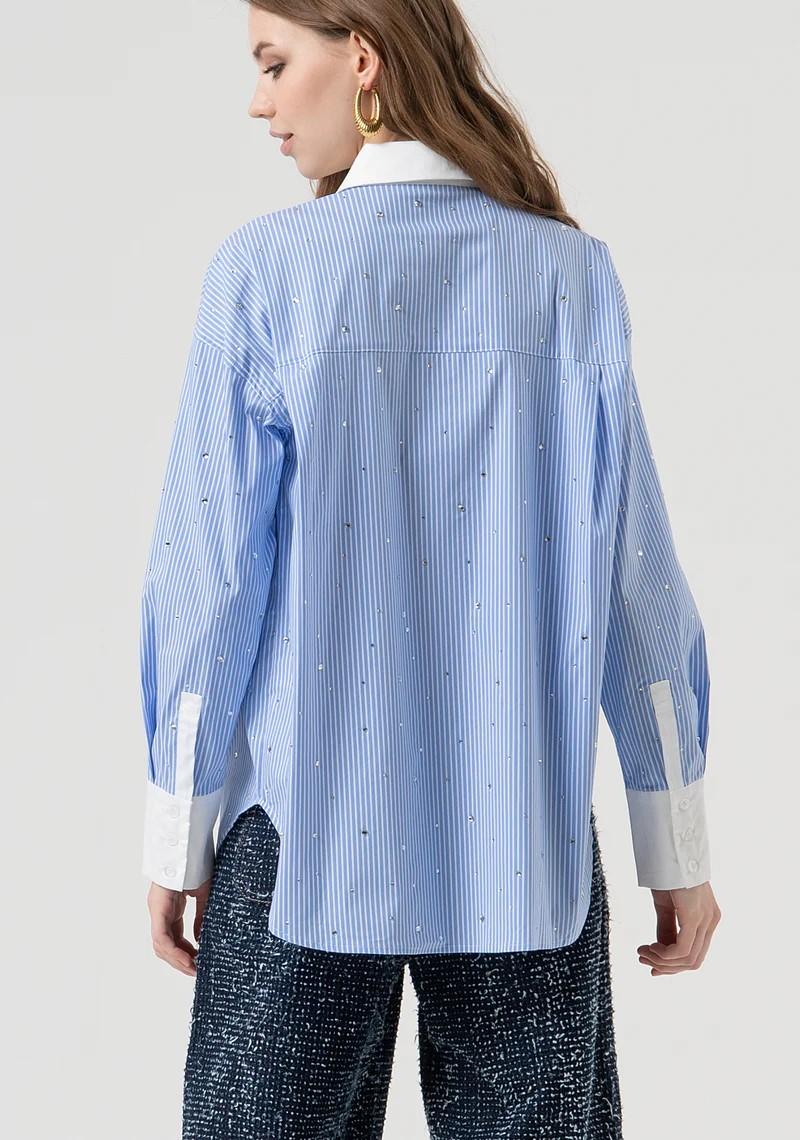 Fracomina Camicia over rigata con strass applicati FR25WT6011W520N8 283 Fracomina Preview
