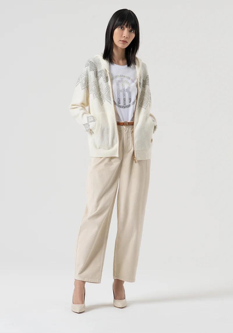 Fracomina Cardigan strass con cappuccio FP25WT8032K45801 108 Fracomina Jeans