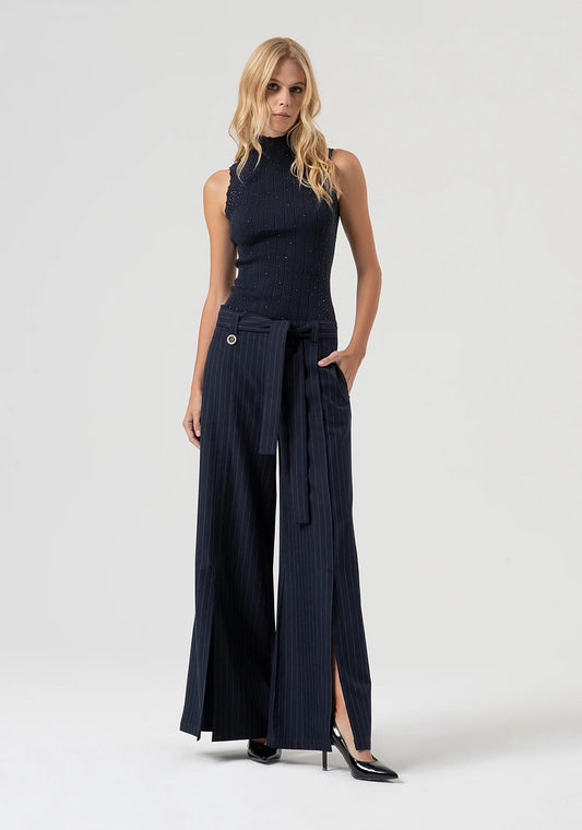 Fracomina Pantalone gessato gamba larga con spacco FR25WV3008W813D4 117 Fracomina Preview