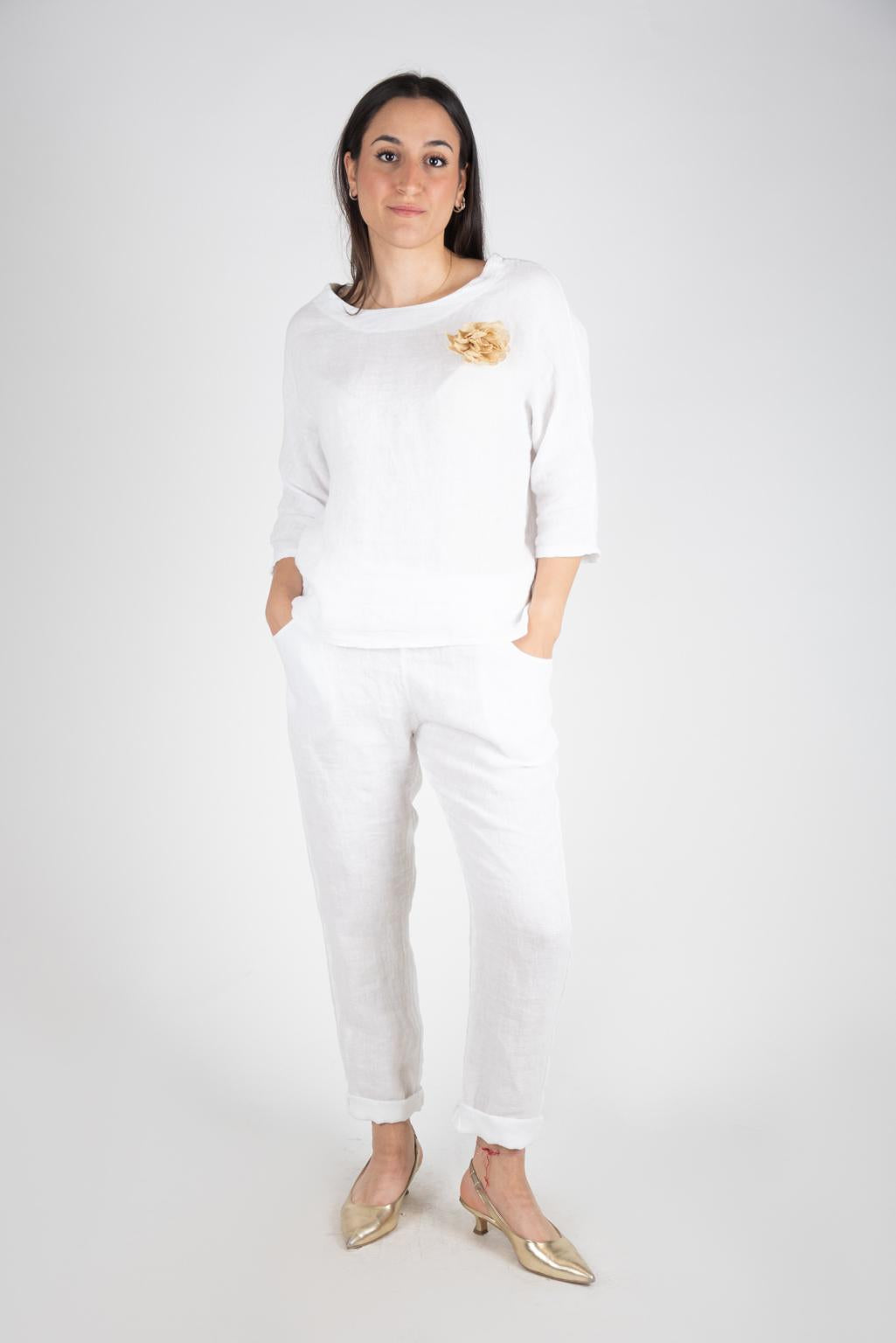 Le Streghe Casacca in lino con fiore P24RU407N 09 Le streghe
