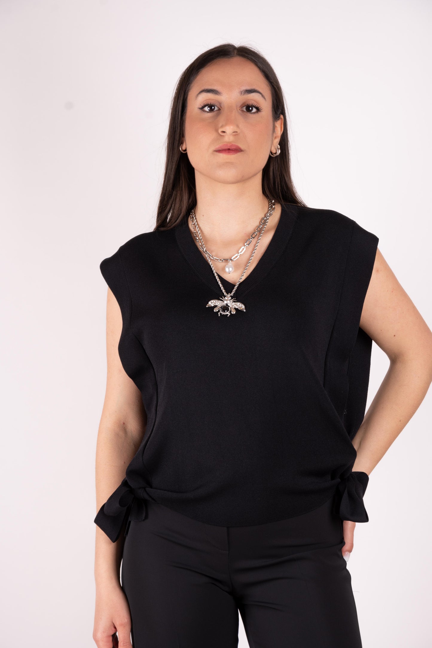 SusyMix Maglia scollo a V Smanicata 62021 01 Susy Mix