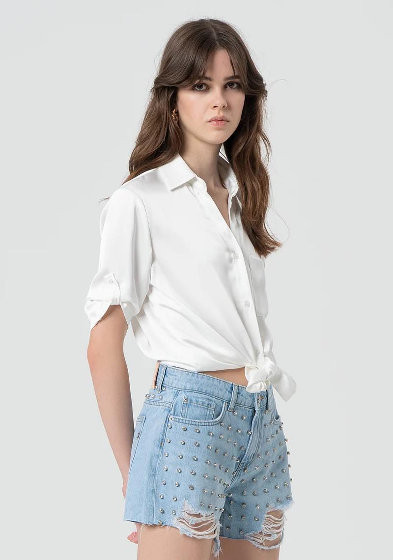 Fracomina Camicia cropped in raso FR25ST6017W73301 108 Fracomina Preview