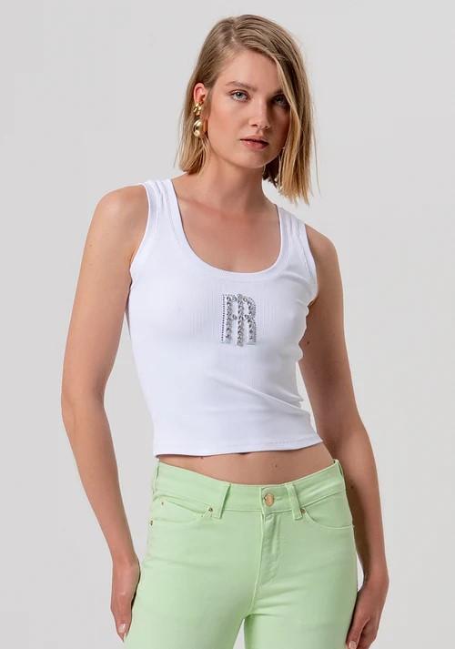 FRACOMINA A COSTINE CROPPED CON MONOGRAMMA IN CRISTALLI FP26ST2003J42701 278 Fracomina Jeans