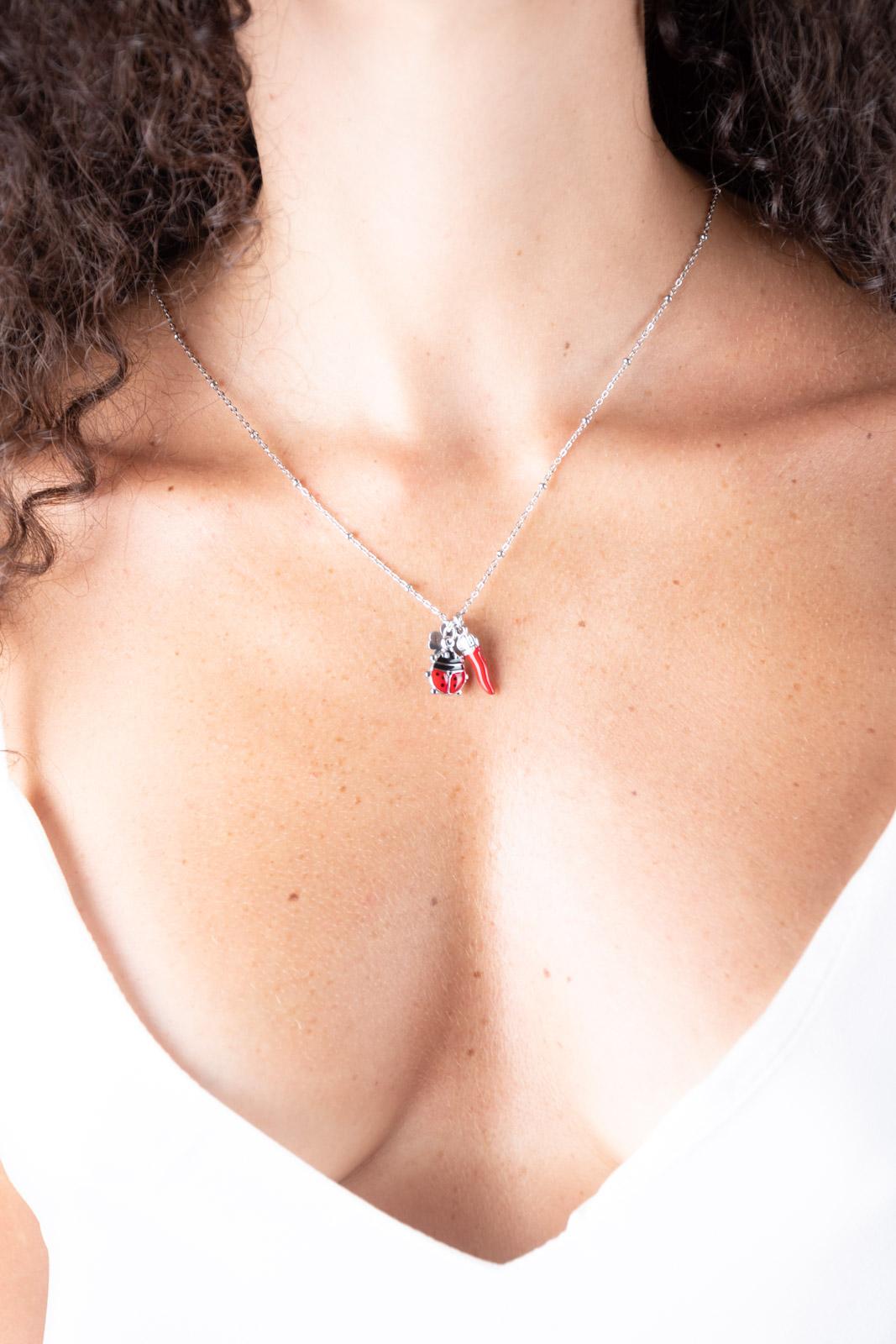 Chili Collana tris porta fortuna acciaio COLLANA COCCINELLA 01 Chili