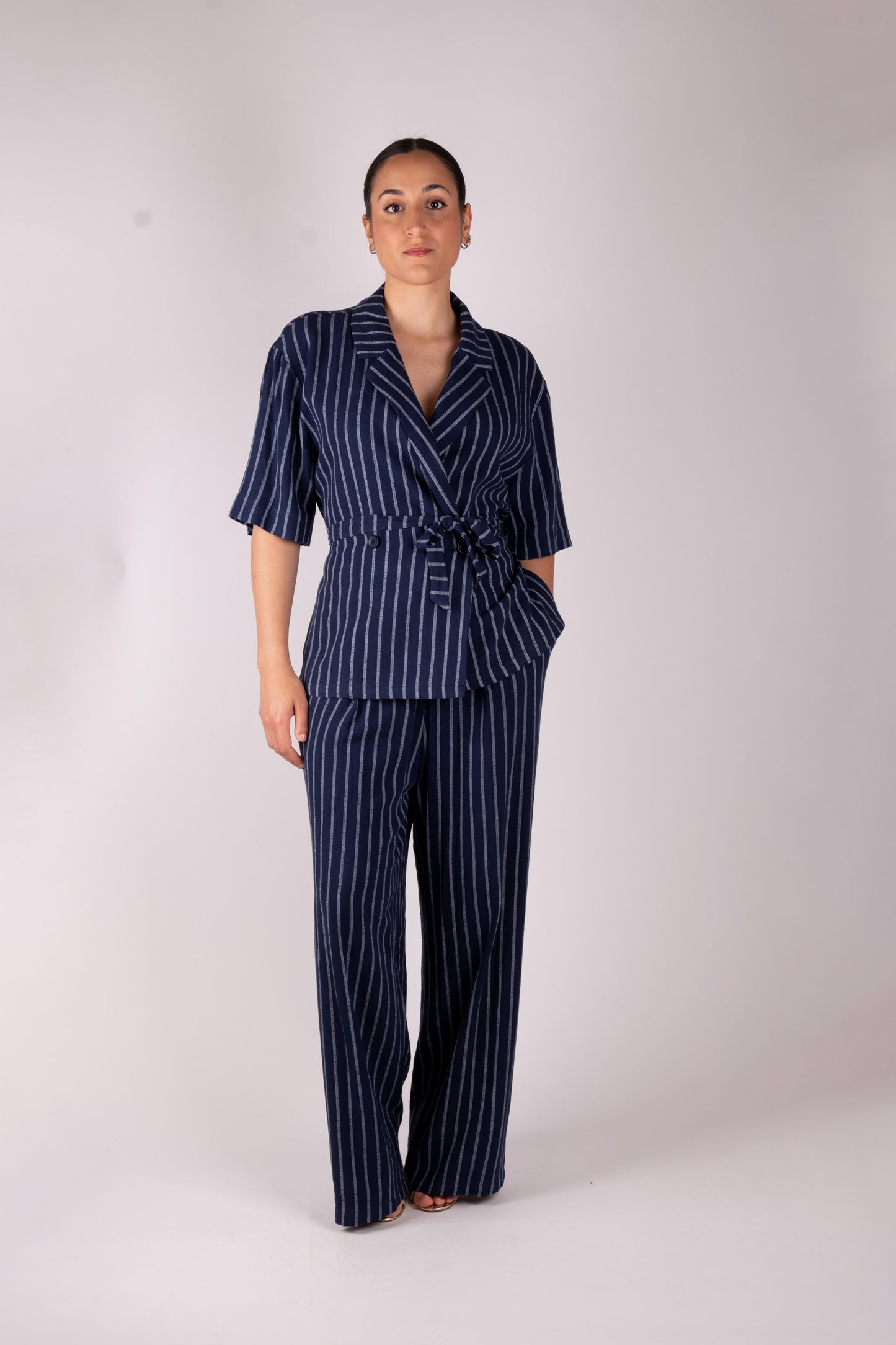 Lumina pantalone palazzo gessato L9179 01 LUMINA