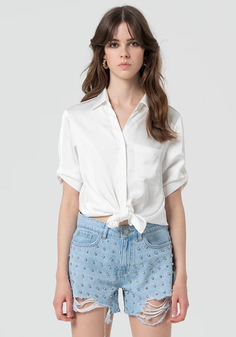 Fracomina Short in denim con borchie e strass FR25SV6013D419R9 428 Fracomina Preview