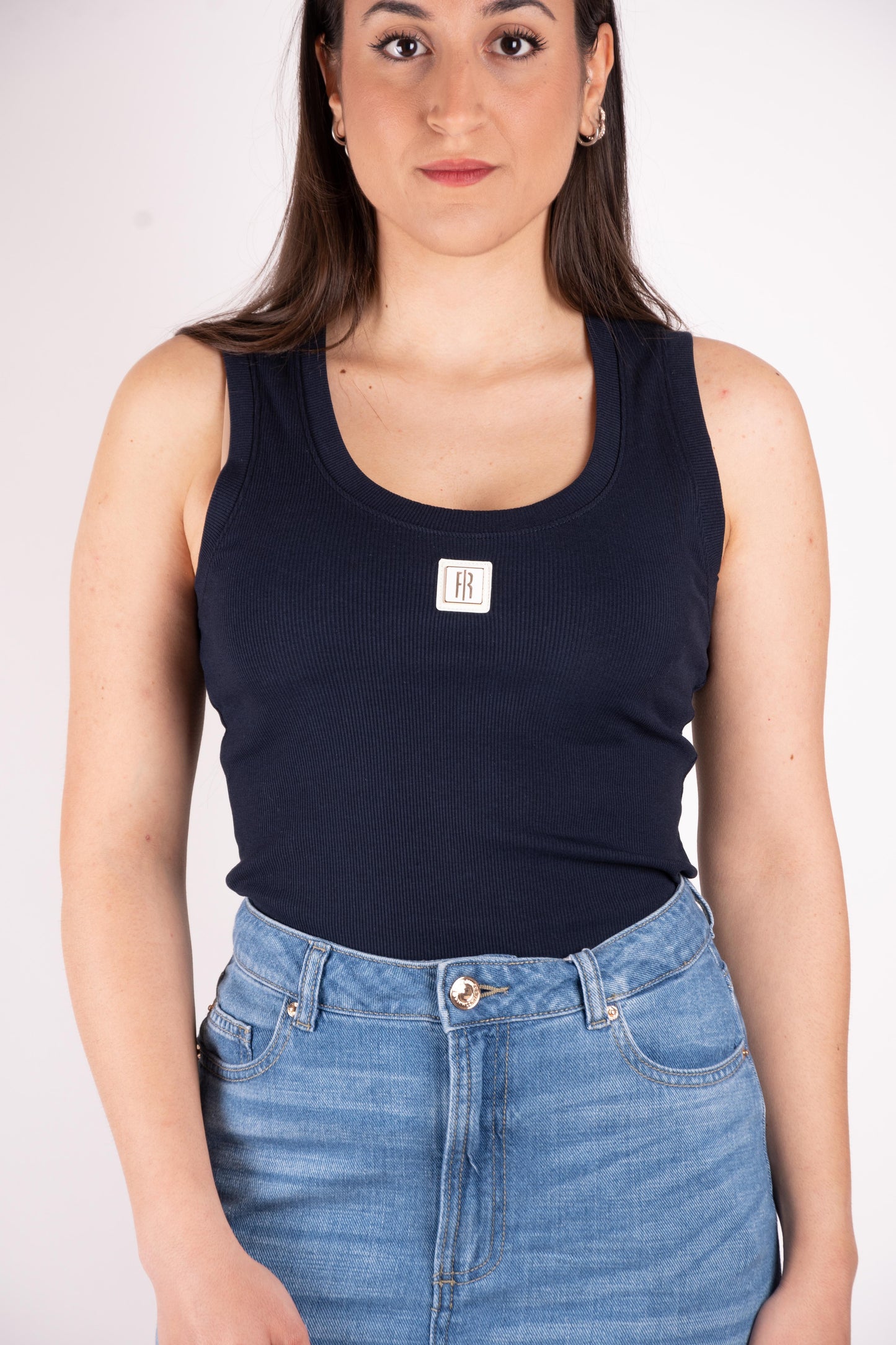 Fracomina Top basic costine con logo FP25ST2001J40101 117 Fracomina Jeans