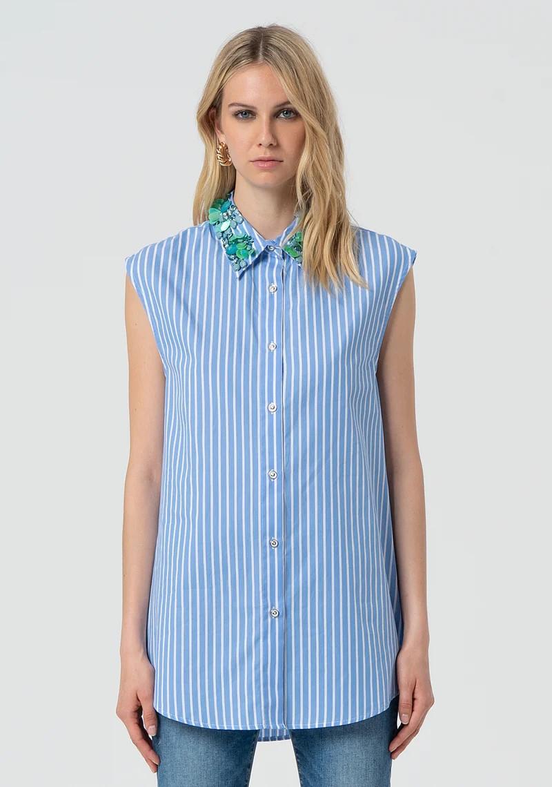 Fracomina Camicia over smanicata rigata FR25ST6011W400N8 M02 Fracomina Preview