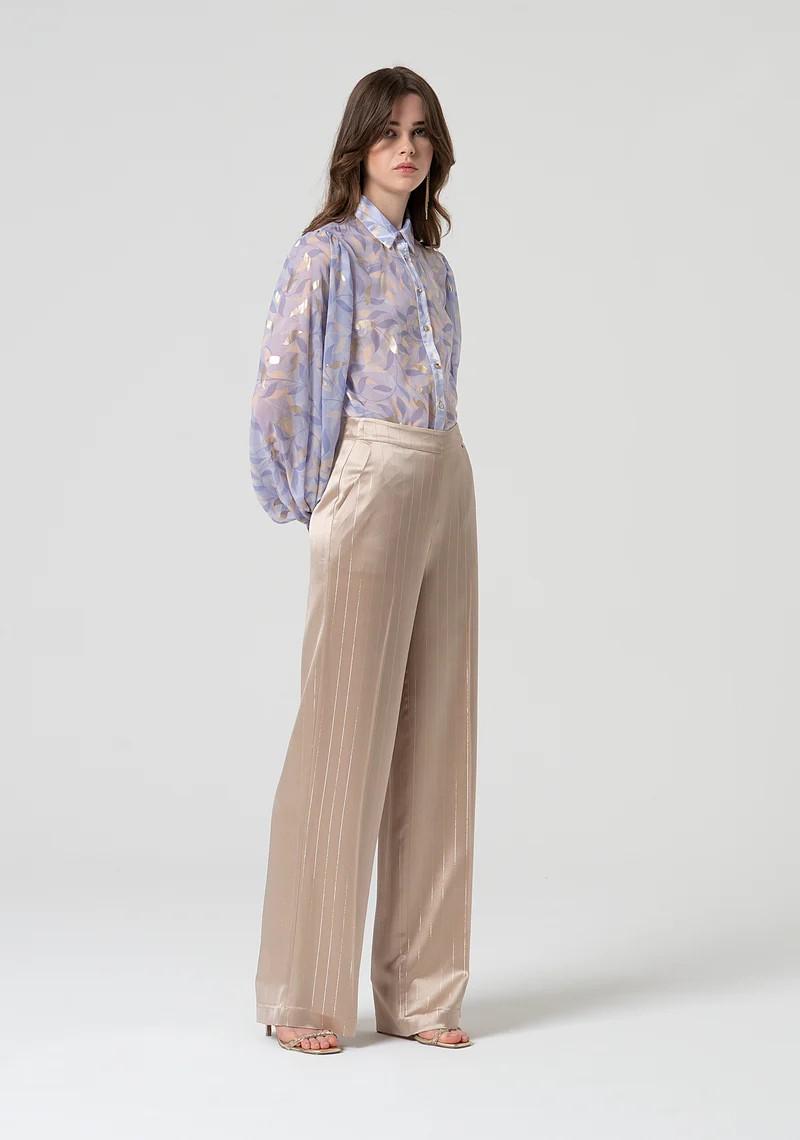Fracomina Pantalone palazzo in raso gessato lurex FQ25SV3003W411N8 Q62 Fracomina Gold