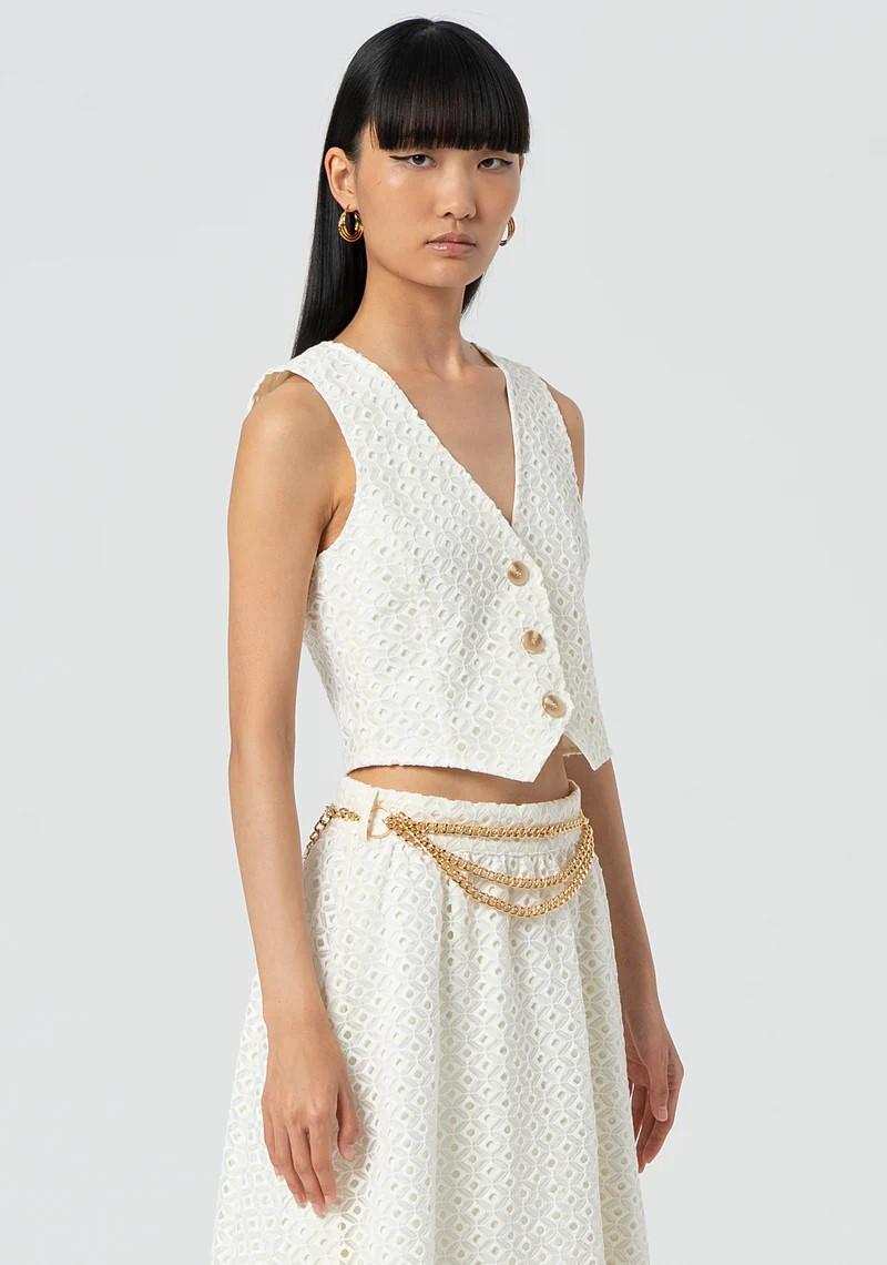 Fracomina Gilet cropped in pizzo San Gallo FR25SJ5009W772G1 108 Fracomina Preview