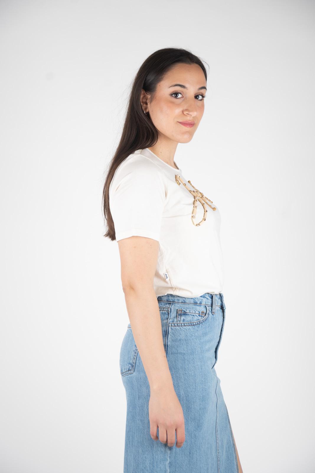 Ji Jil T-Shirt logo strass e legno JPE24TS4200JE0081 0706 Ji Jil
