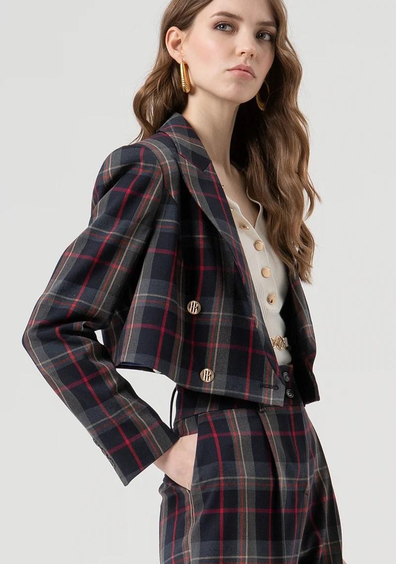 Fracomina Giacca doppiopetto cropped fantasia tartan FR25WJ1003W45995 T62 Fracomina Preview
