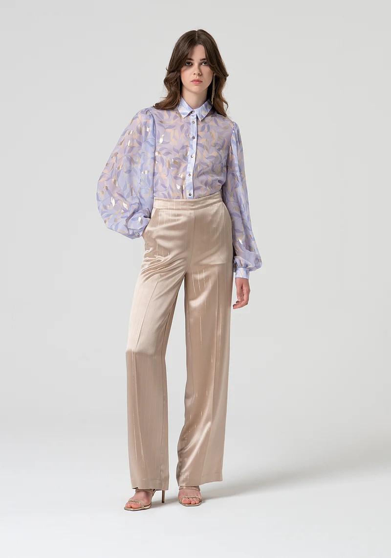 Fracomina Pantalone palazzo in raso gessato lurex FQ25SV3003W411N8 Q62 Fracomina Gold