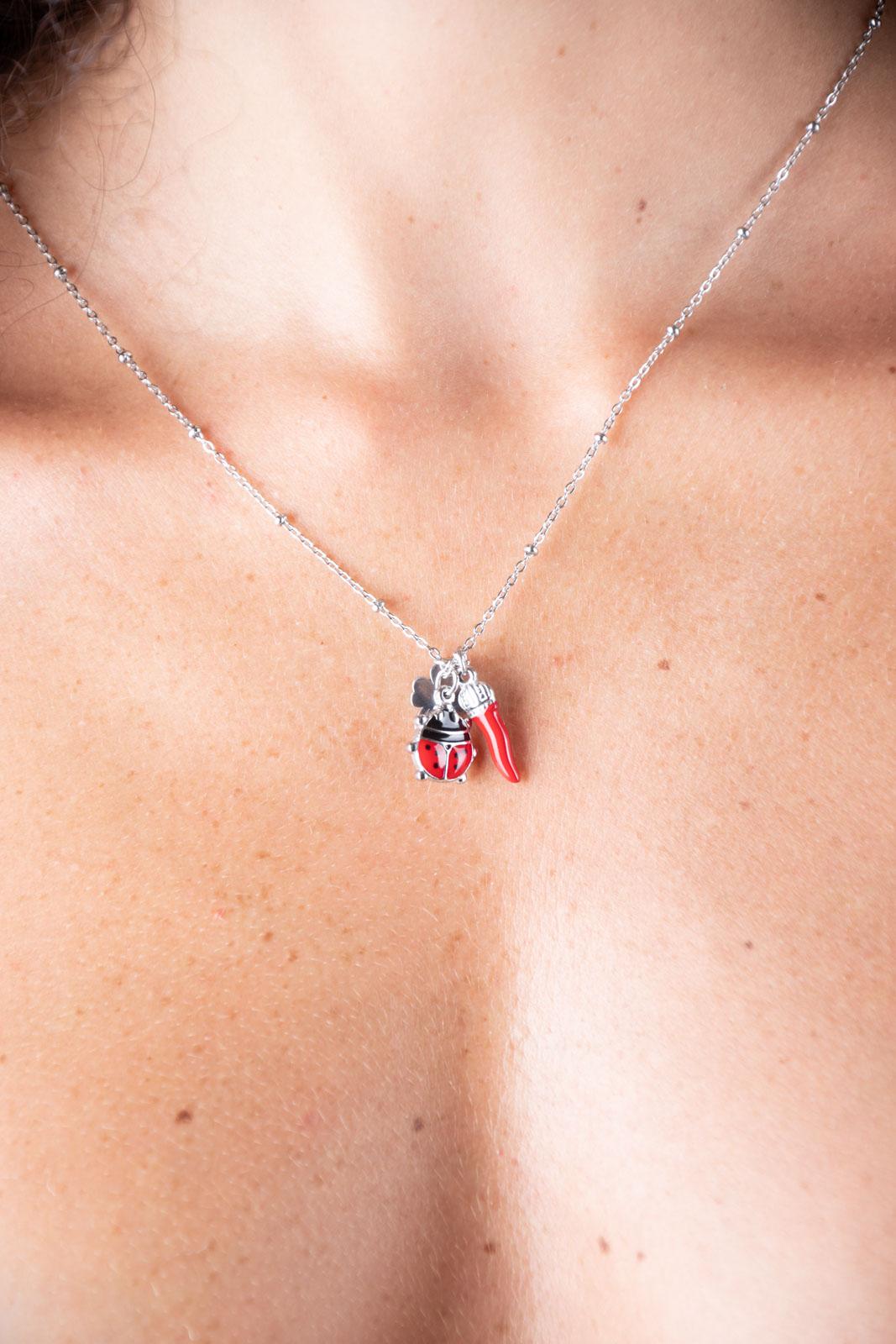 Chili Collana tris porta fortuna acciaio COLLANA COCCINELLA 01 Chili