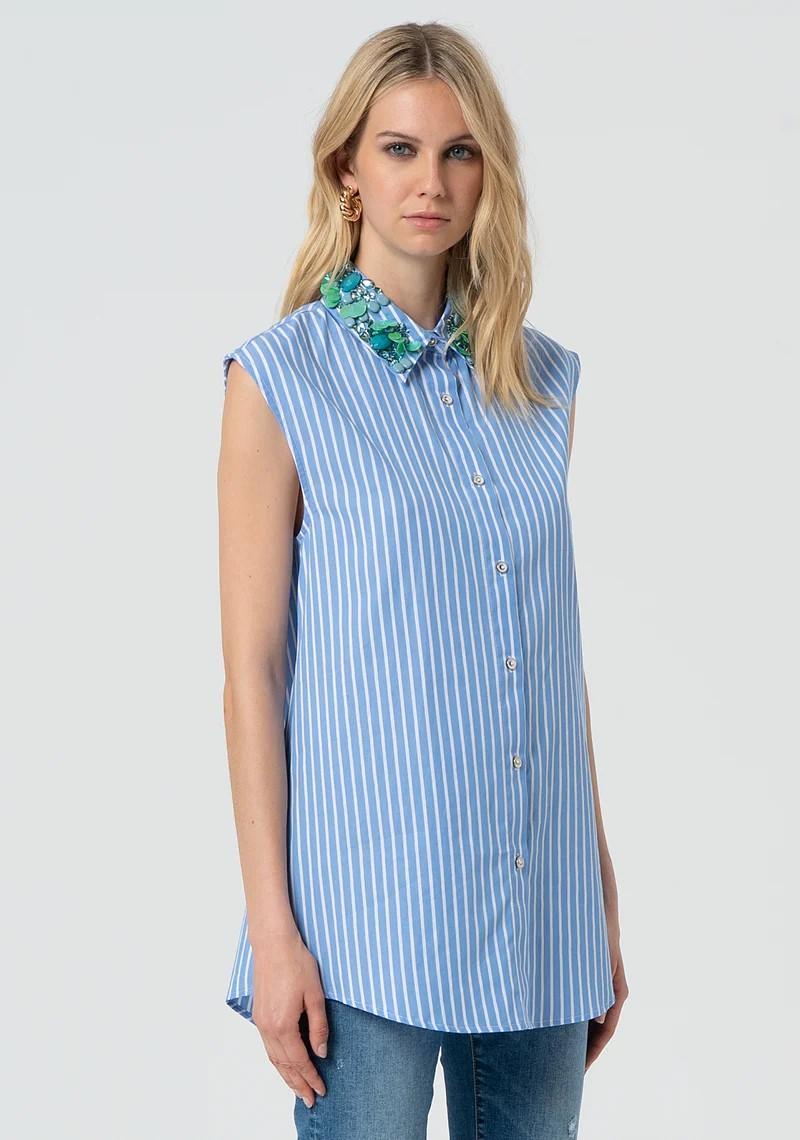 Fracomina Camicia over smanicata rigata FR25ST6011W400N8 M02 Fracomina Preview