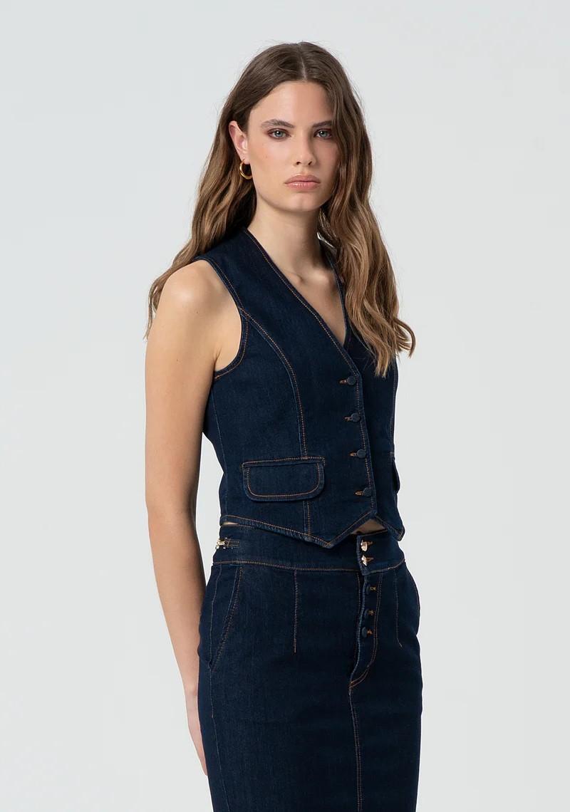 Fracomina Gilet regular in denim FR25SJ5024D46093 L23 Fracomina Preview