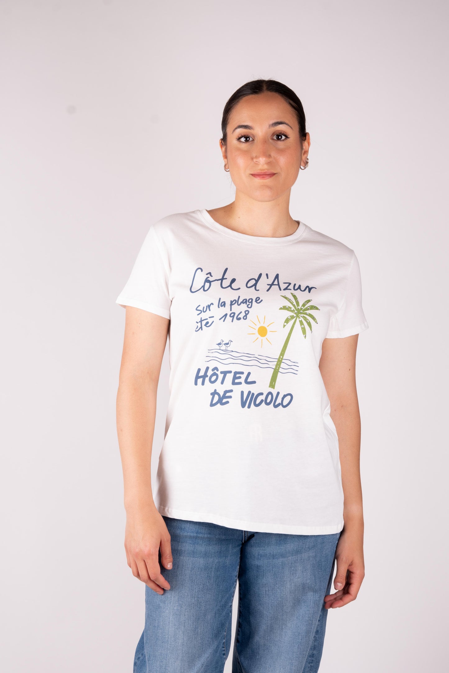 Vicolo T-shirt "Cote d'Azur" con stras RD1053 01 Vicolo