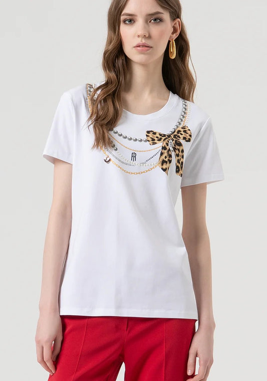 Fracomina T-Shirt logo con strass e fiocco FP25WT3004J401N5 278 Fracomina Jeans 