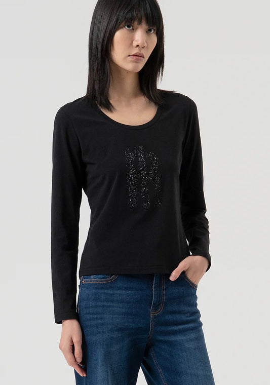 Fracomina T-Shirt logo strass manica lunga FP25WT3020J401N5 053 Fracomina Jeans 