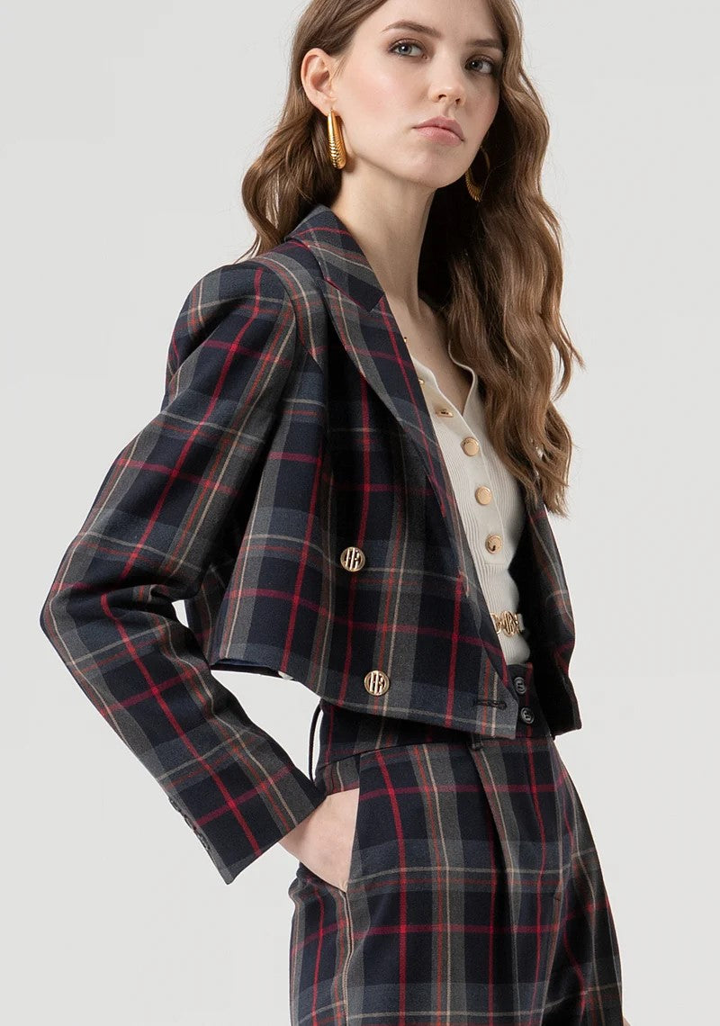 Fracomina Giacca doppiopetto cropped fantasia tartan FR25WJ1003W45995 T62 Fracomina Preview 
