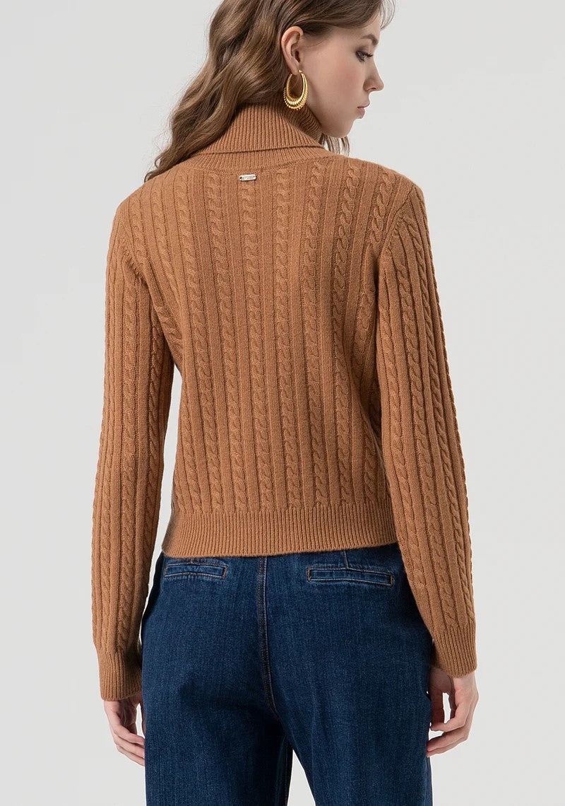 Fracomina Maglia collo alto punto treccia in misto cashmere FR25WT7032K53201 E44 Fracomina Preview 
