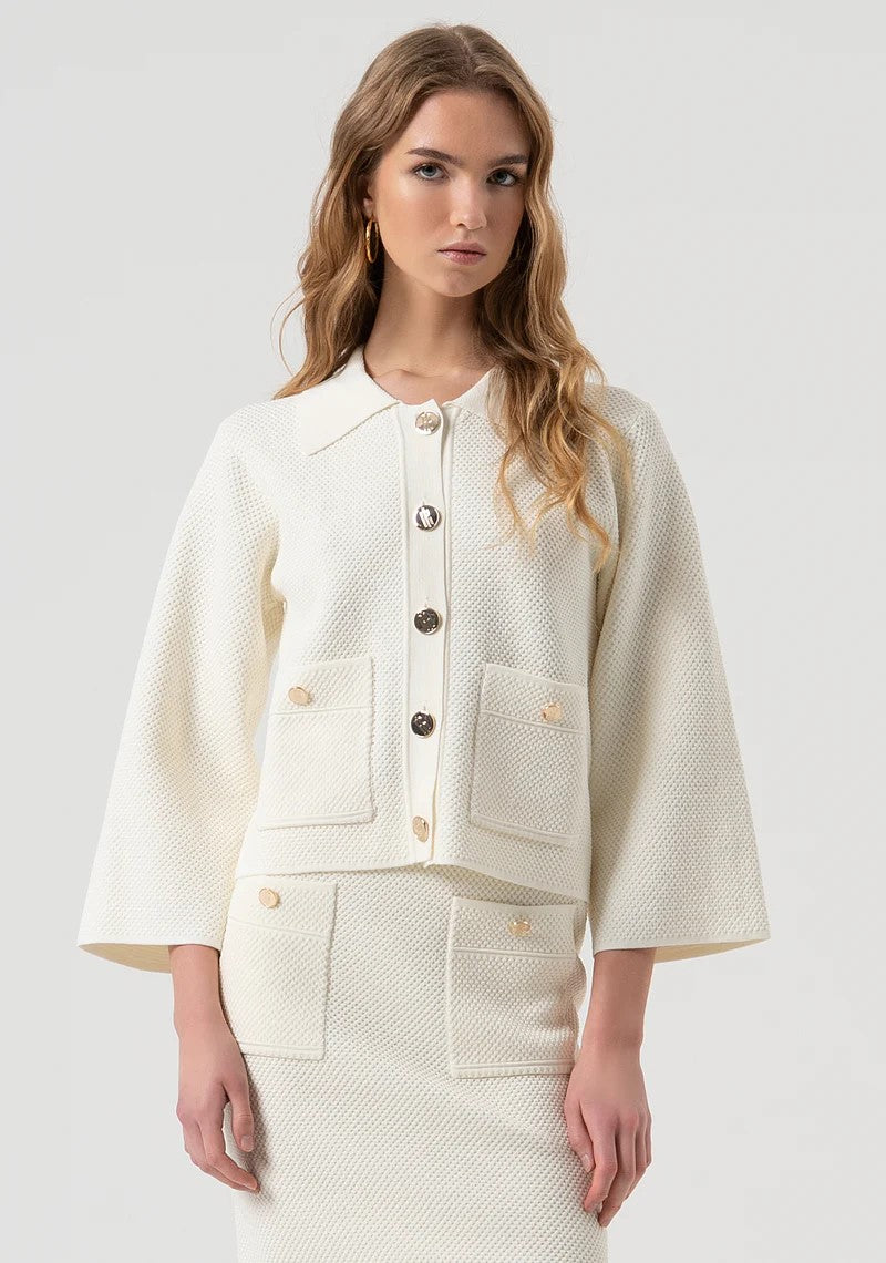 Fracomina Cardigan collo polo con bottoni oro punto riso FR25WT8017K55301 108 Fracomina Preview 
