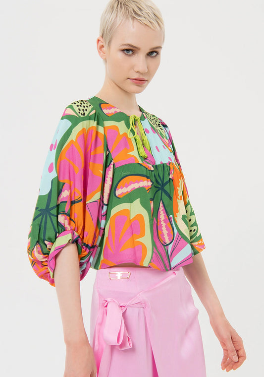 Fracomina blusa crop fantasia tropicale FJ24ST1003W695N4 S44 Fracomina Easy chic 