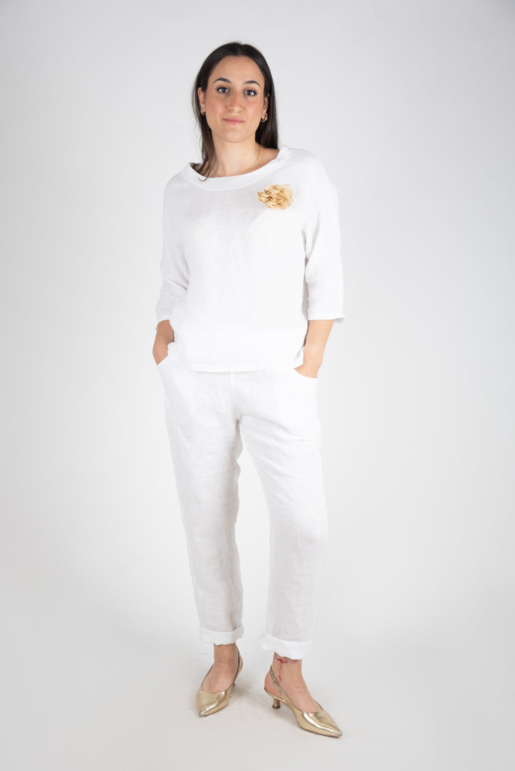 Le Streghe Casacca in lino con fiore P24RU407N 09 Le streghe 