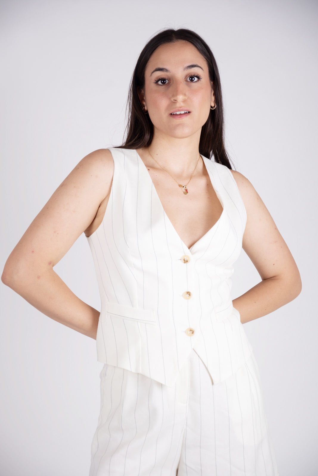 Vicolo Gilet gessato in lino TB1495 01 Vicolo 