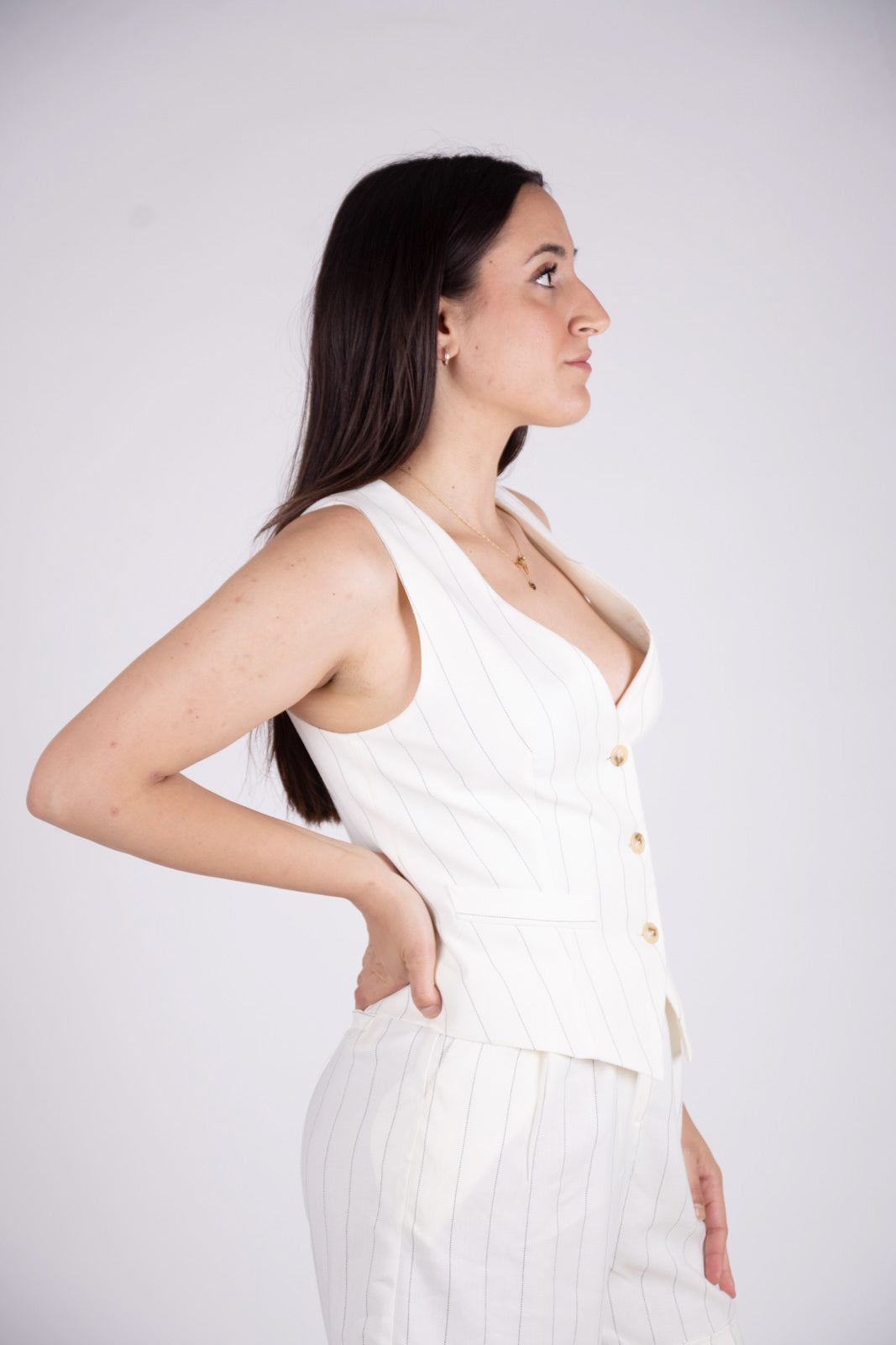 Vicolo Gilet gessato in lino TB1495 01 Vicolo 