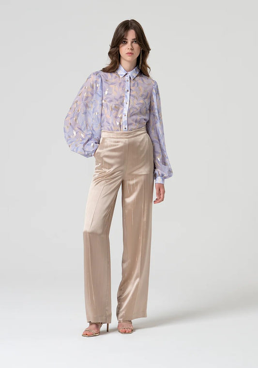 Fracomina Pantalone palazzo in raso gessato lurex FQ25SV3003W411N8 Q62 Fracomina Gold 