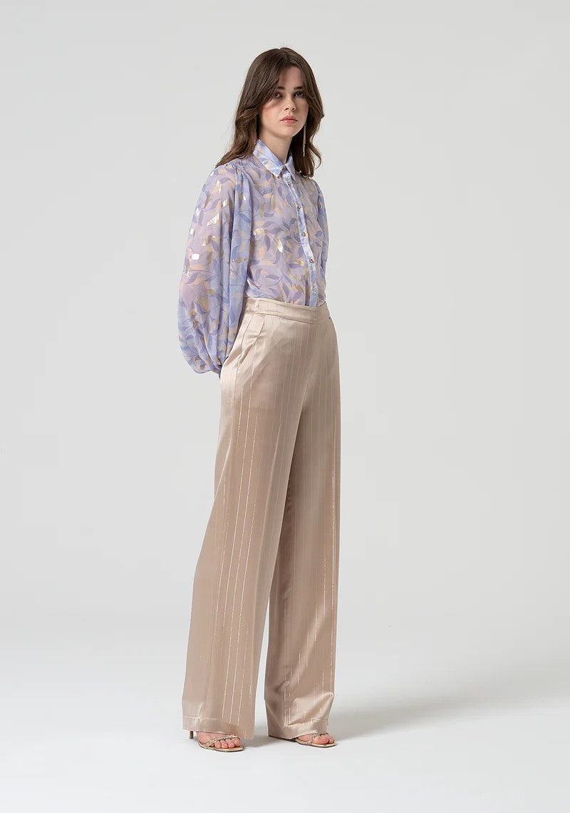 Fracomina Pantalone palazzo in raso gessato lurex FQ25SV3003W411N8 Q62 Fracomina Gold 