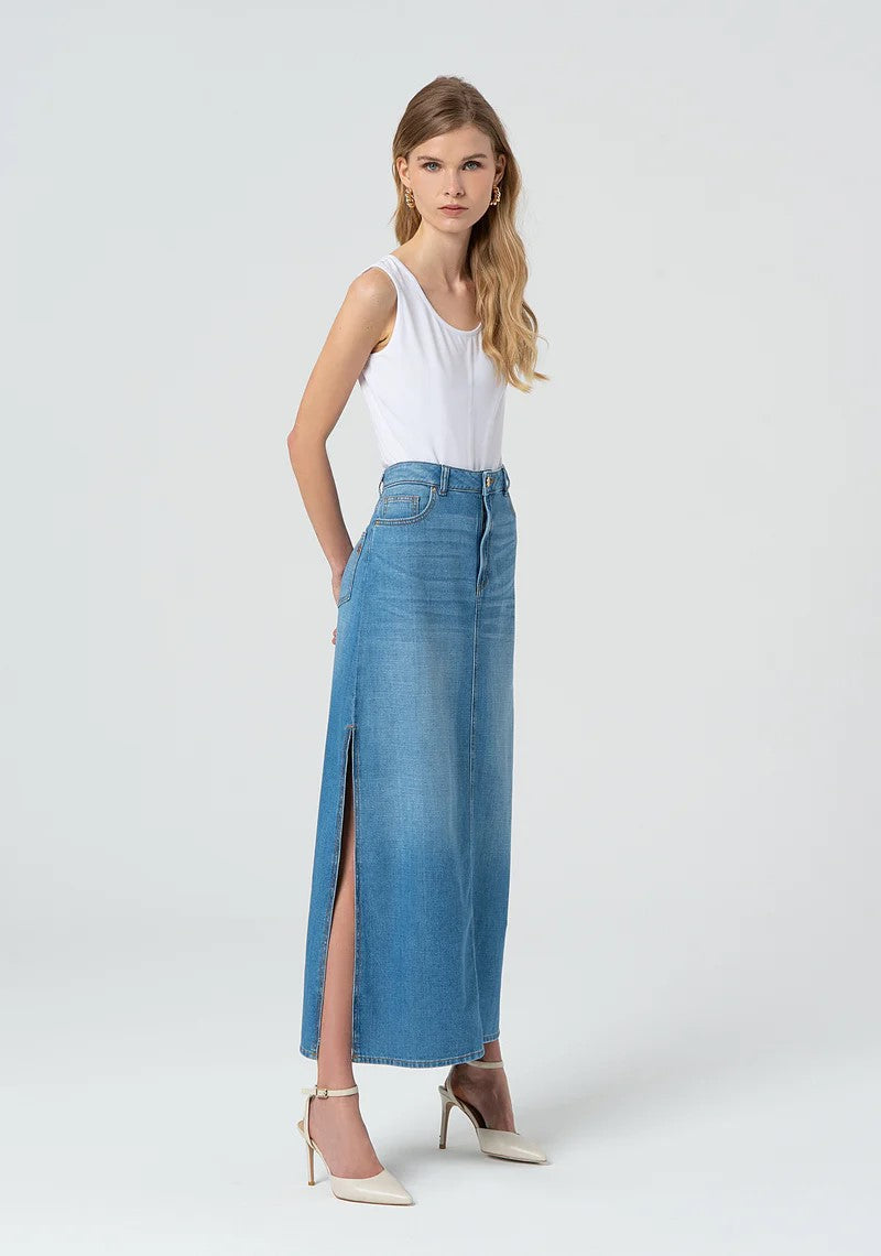 Fracomina Gonna lunga in denim con spacco FP25SG5006D46202 258 Fracomina Jeans 
