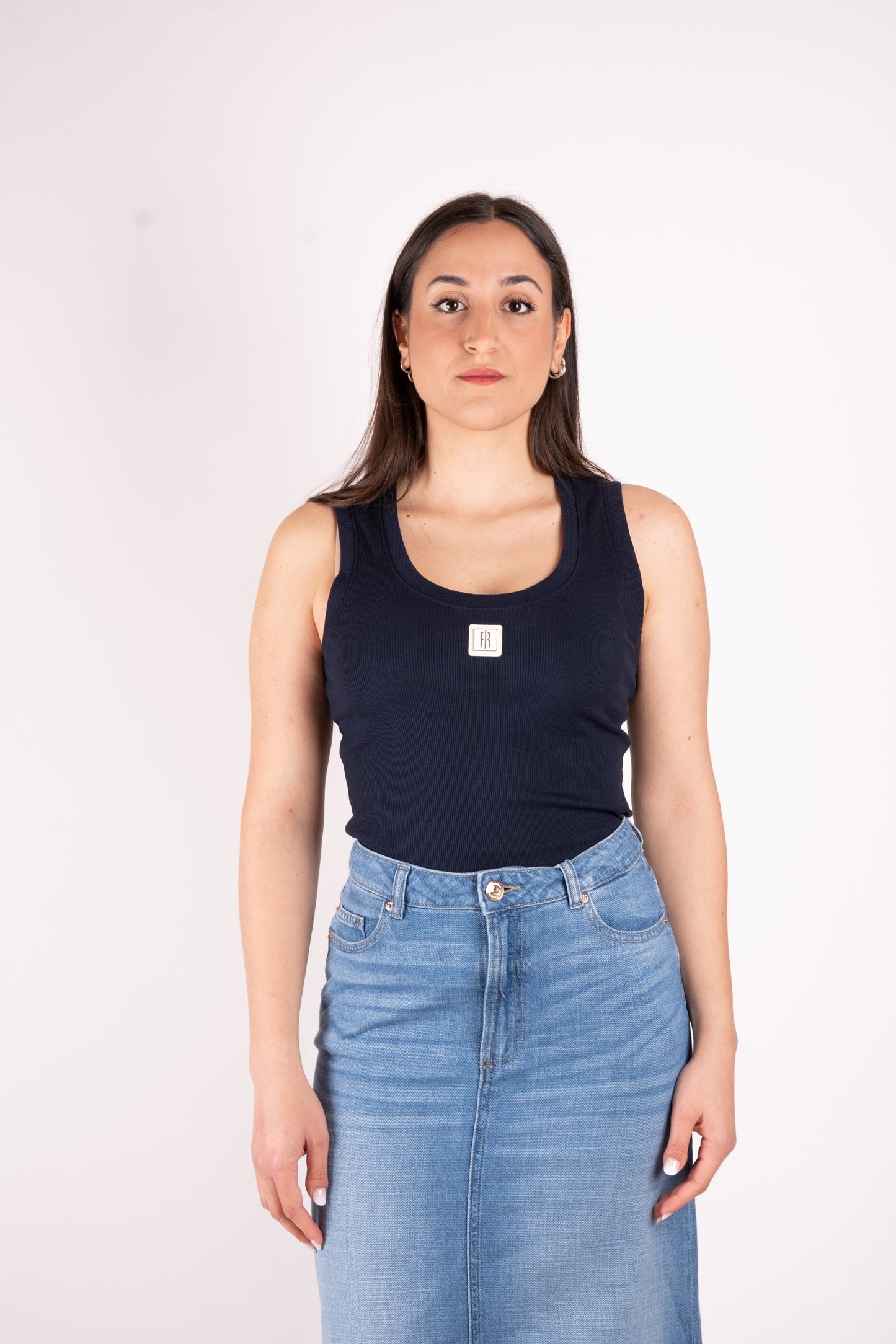 Fracomina Top basic costine con logo FP25ST2001J40101 117 Fracomina Jeans 