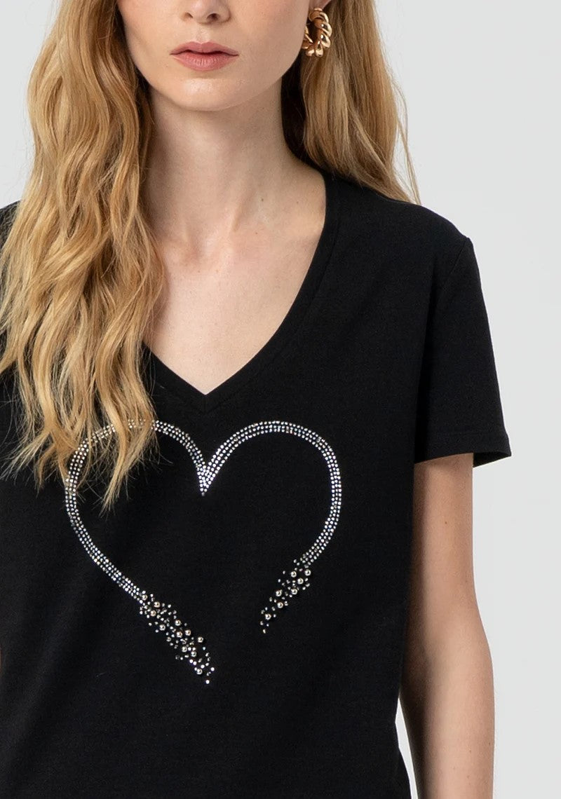 Fracomina T-Shirt scollo a V Strass FP25ST3007J401N5 053 Fracomina Jeans 