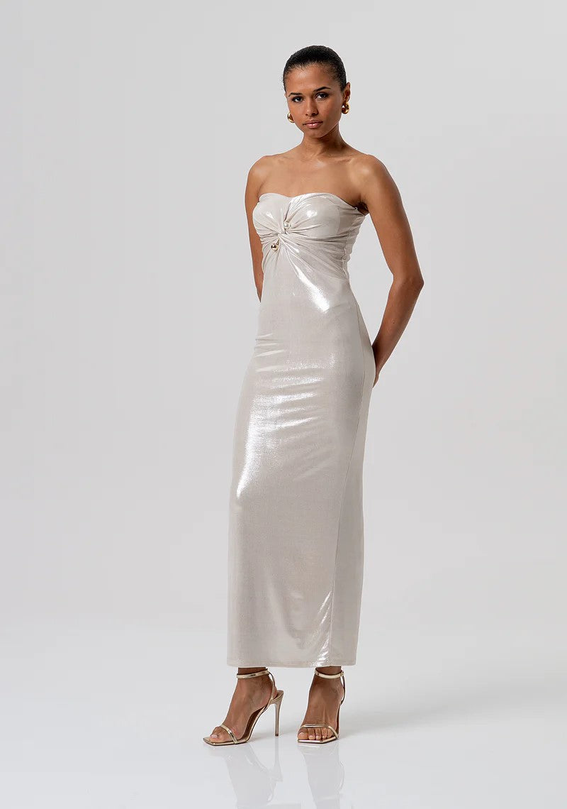 FRACOMINA ABITO LUNGO SLIM SPALLE NUDE IN JERSEY SPALMATO FQ26SD3004W798Y7 150 Fracomina Gold 