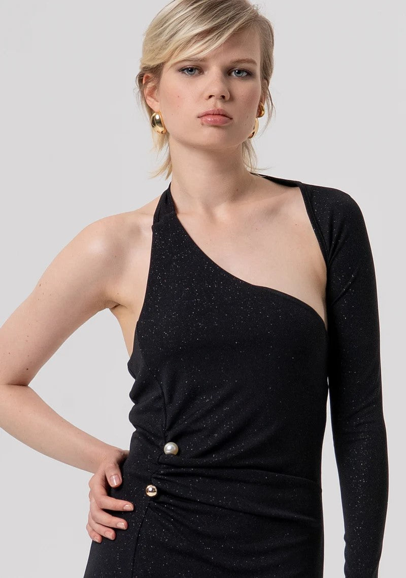 FRACOMINA ABITO LUNGO SLIM MONOSPALLA IN JERSEY GLITTER FQ26SD3013W79801 053 Fracomina Gold 