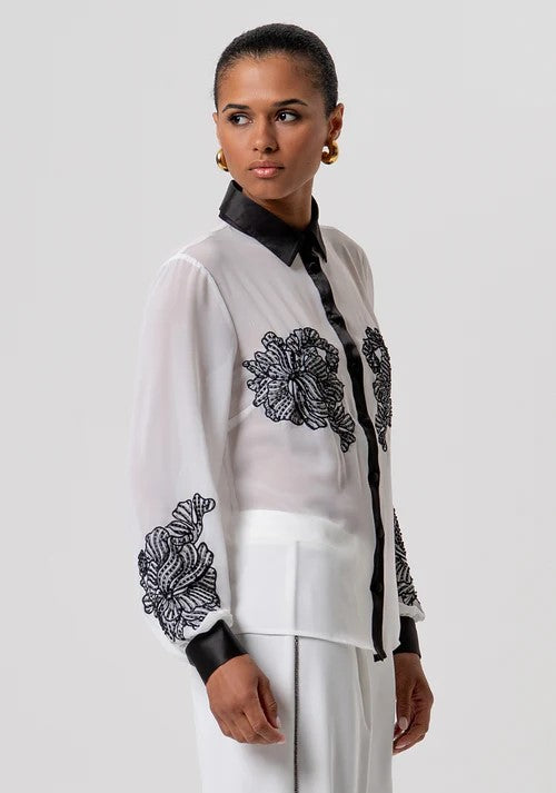 FRACOMINA CAMICIA IN GEORGETTE COLLETTO IN CONTRASTO CON APPLICAZIONI IN PIZZO FQ26ST6001W41201 324 Fracomina Gold 