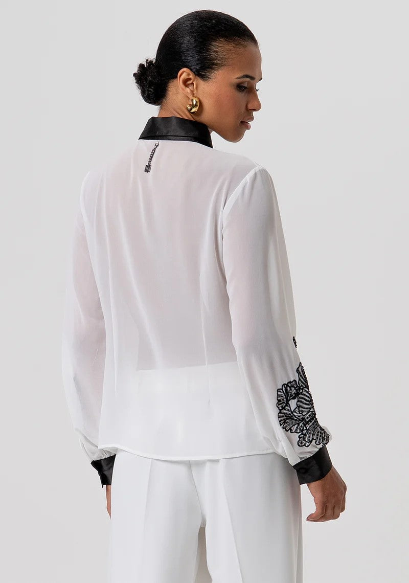 FRACOMINA CAMICIA IN GEORGETTE COLLETTO IN CONTRASTO CON APPLICAZIONI IN PIZZO FQ26ST6001W41201 324 Fracomina Gold 
