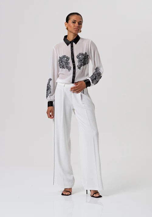 FRACOMINA CAMICIA IN GEORGETTE COLLETTO IN CONTRASTO CON APPLICAZIONI IN PIZZO FQ26ST6001W41201 324 Fracomina Gold 