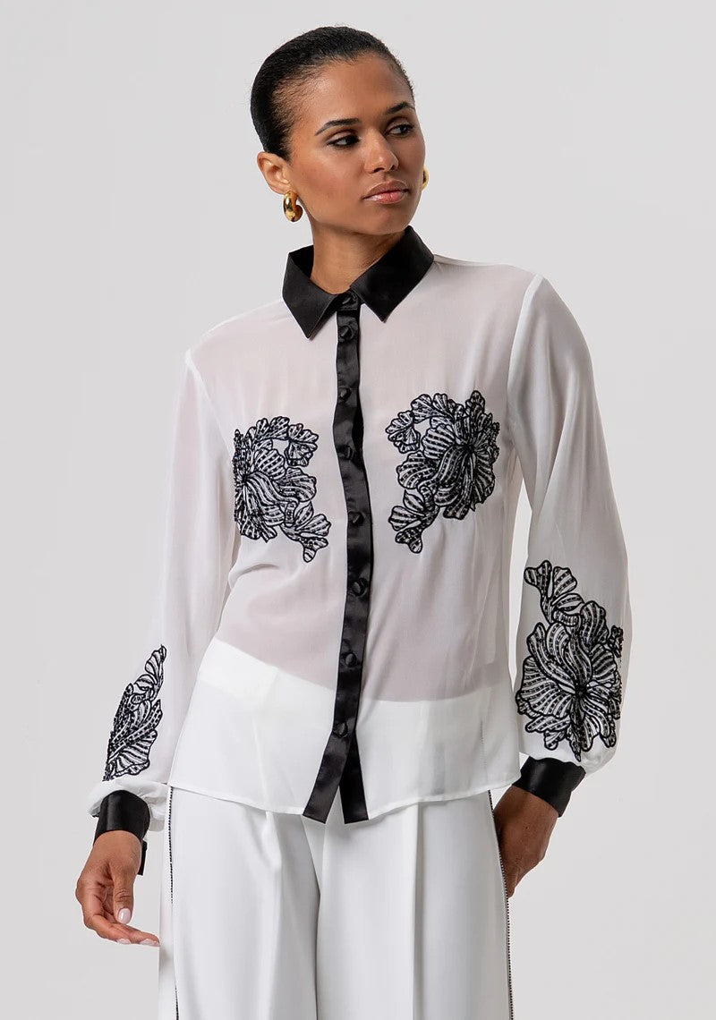 FRACOMINA CAMICIA IN GEORGETTE COLLETTO IN CONTRASTO CON APPLICAZIONI IN PIZZO FQ26ST6001W41201 324 Fracomina Gold 