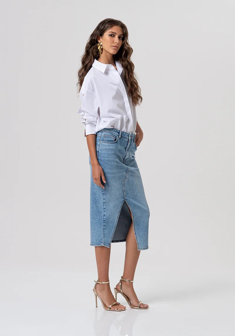 FRACOMINA GONNA MIDI IN DENIM CON SPACCO FP26SG5003D45003 062 Fracomina Jeans 
