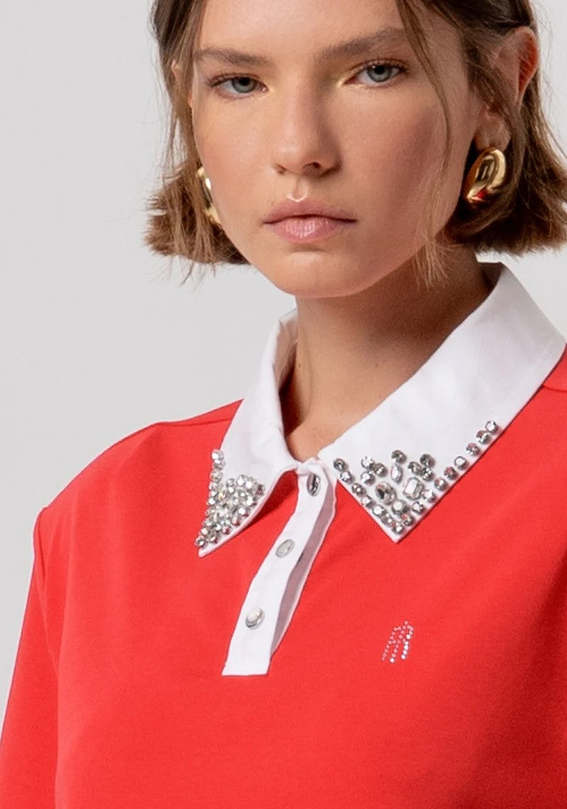 FRACOMINA POLO CROPPED CON APPLICAZIONE PIETRE SUL COLLETTO FR26ST3038J40801 M33 Fracomina Preview 